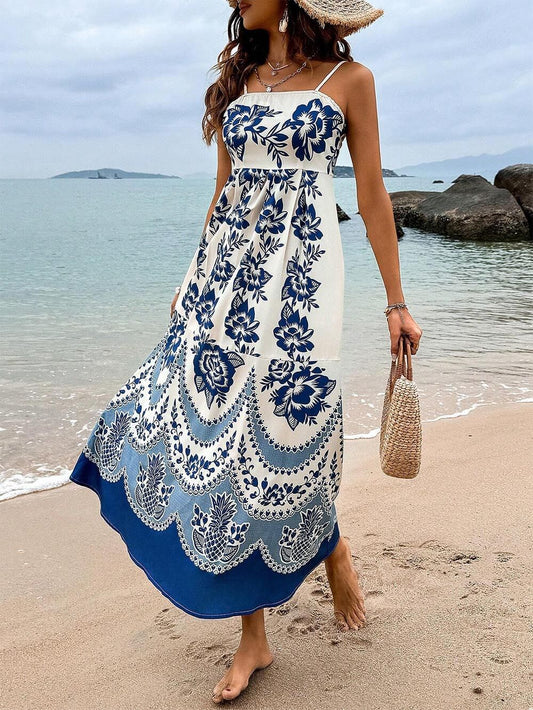 EMIRA Floral Ethnic Print Smocked Back Maxi Dress