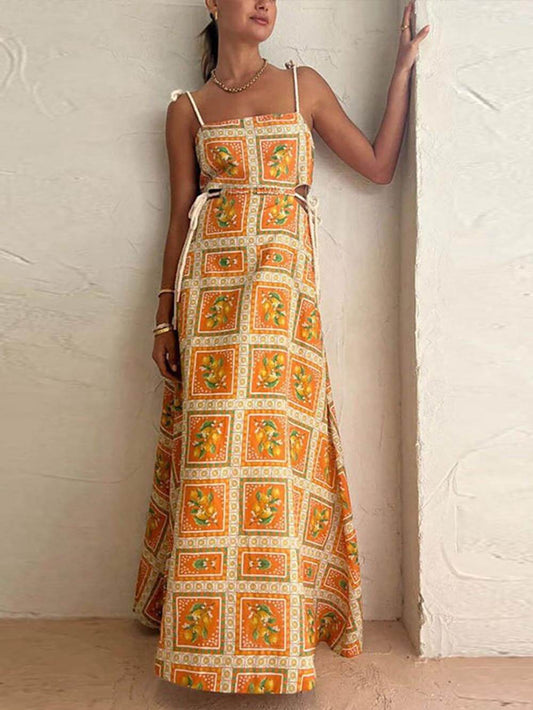 Lemon Print Camisole Strappy Maxi Dress