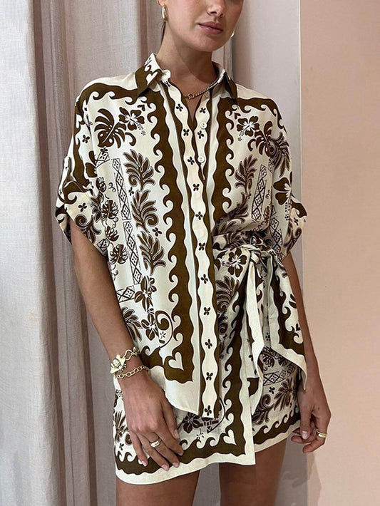 EMIRA Ethnic Print Button-Down Short Set