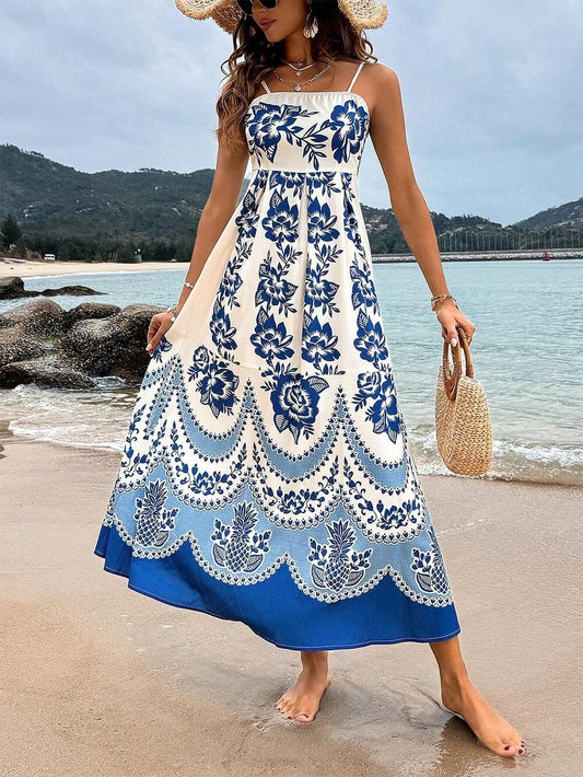 EMIRA Floral Ethnic Print Smocked Back Maxi Dress