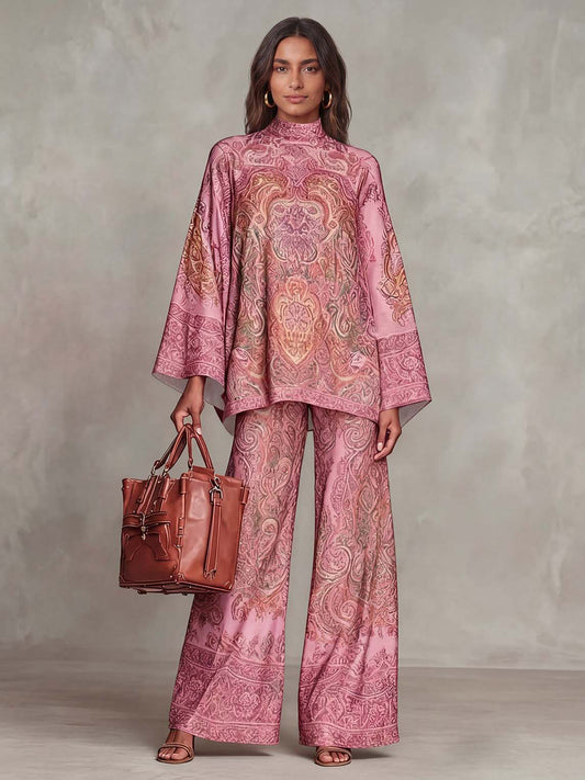 Retro Baroque Print High-Waisted Wide-Leg Pants