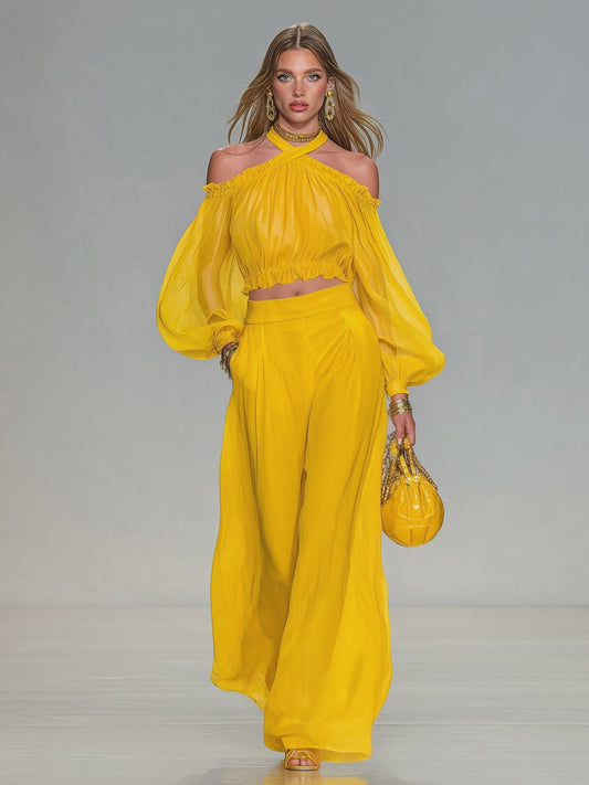 Elegant Pearl-Embellished Chiffon V-Neck Tie-Waist Maxi Dress