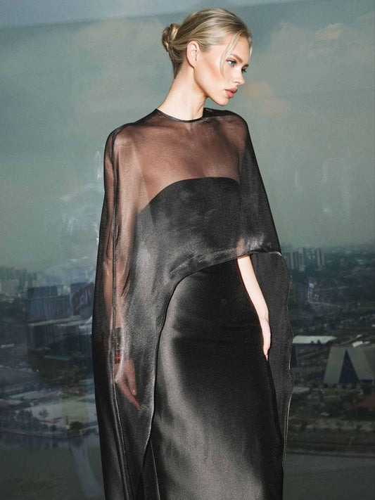 Elegant Sheer-Trim Shawl Strapless Jumpsuit