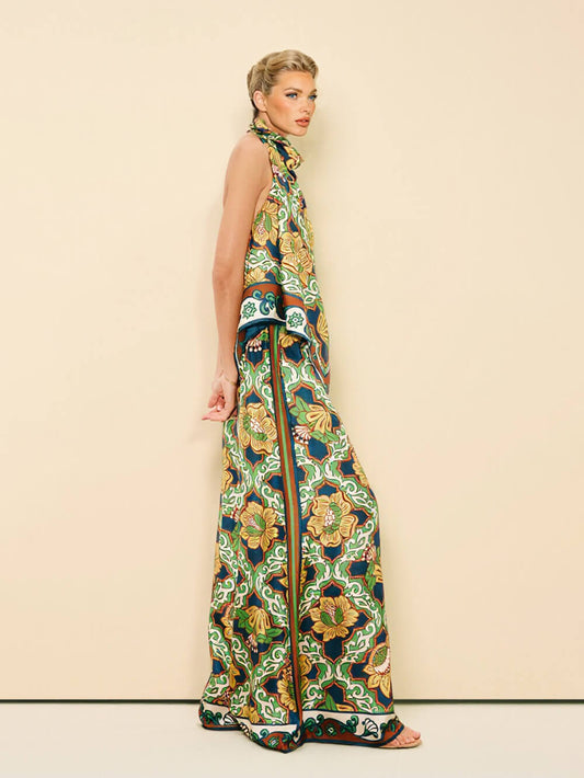 Elegant Sheer-Trim Shawl Strapless Jumpsuit
