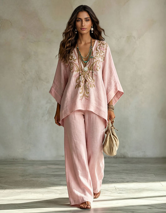 Bohemian Tropical Print Loose Batwing Sleeve Shirt