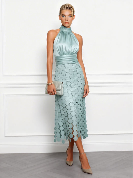 Elegant Circular Embroidery Cutout Midi Dress