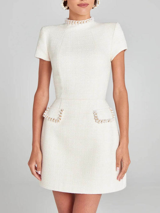 EMIRA Pearl Trim Pocket Mini Dress