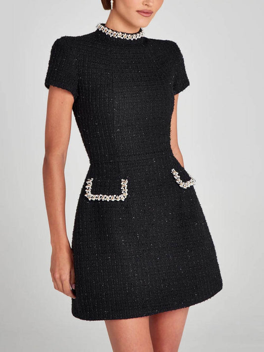 EMIRA Pearl Trim Pocket Mini Dress