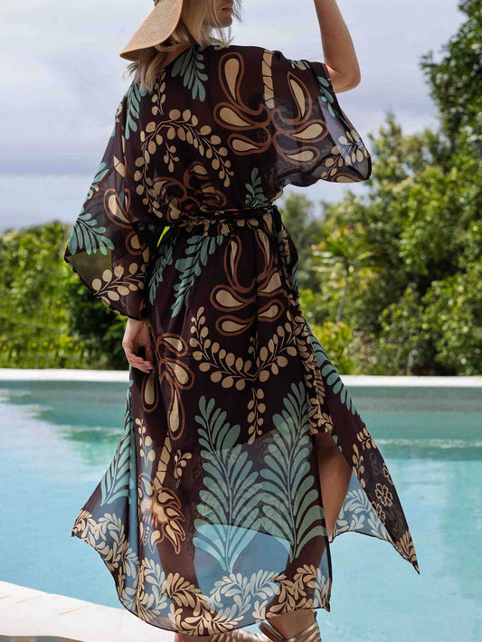 Bohemian Print Loose-fitting Slit Maxi Dress