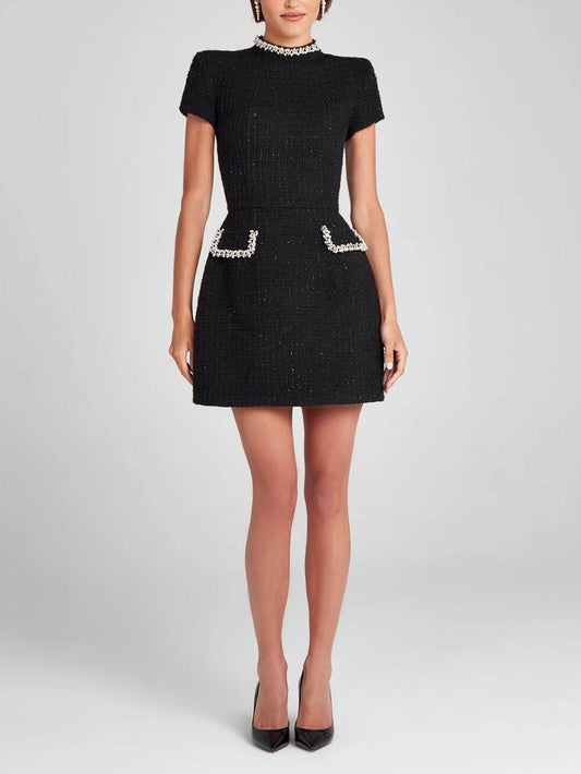 EMIRA Pearl Trim Pocket Mini Dress