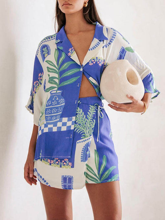 EMIRA Printed Loose Shirt and Wrap Skirt Set