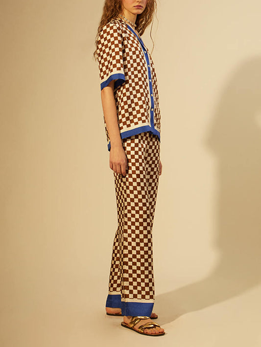 EMIRA Checkerboard Print Stripe Patchwork Loose Pants