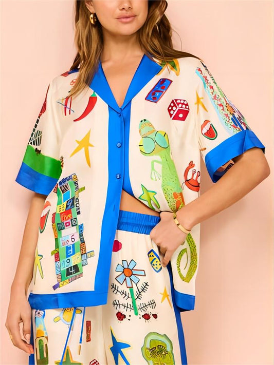 Printed Lace Wide-Leg Resort Two-Piece Set, Summer Beach Vacation Outfit