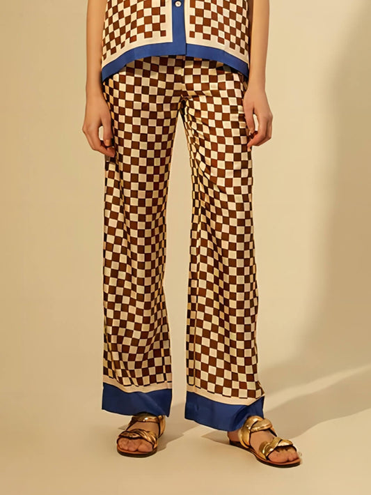 EMIRA Checkerboard Print Stripe Patchwork Loose Pants
