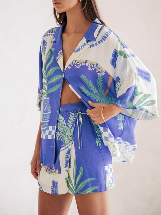 EMIRA Printed Loose Shirt and Wrap Skirt Set