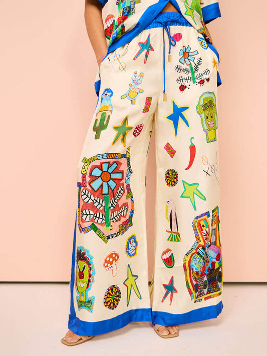 EMIRA Printed Lace Wide-Leg Resort Two-Piece Set