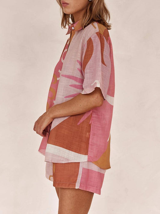 EMIRA Bright Sun Loose Printed Resort Shorts Set