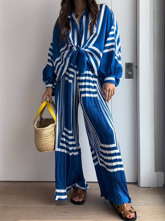 Wide-Leg Pant Set, Geometric Striped Print – Summer Resort Outfit