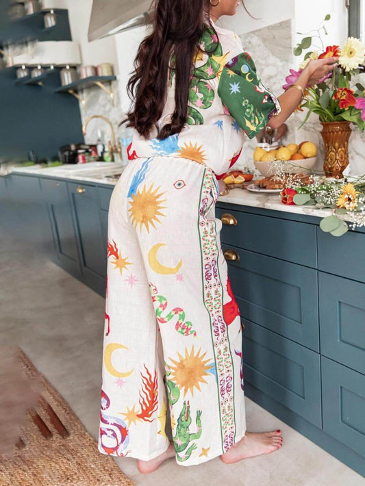 EMIRA Vibrant Print Short Sleeve Shirt Pants Set