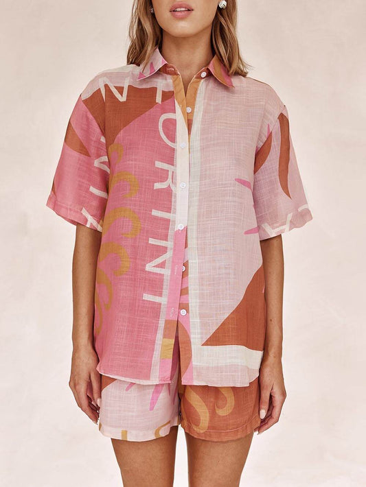 EMIRA Bright Sun Loose Printed Resort Shorts Set