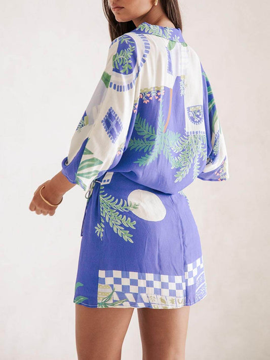 EMIRA Printed Loose Shirt and Wrap Skirt Set