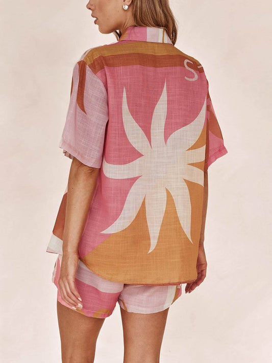 EMIRA Bright Sun Loose Printed Resort Shorts Set