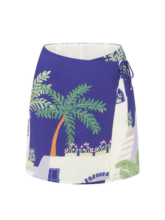 Printed Loose Shirt and Wrap Skirt Set, Summer Resort Two-Piece Outfit