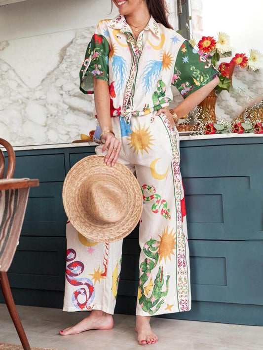 EMIRA Vibrant Print Short Sleeve Shirt Pants Set