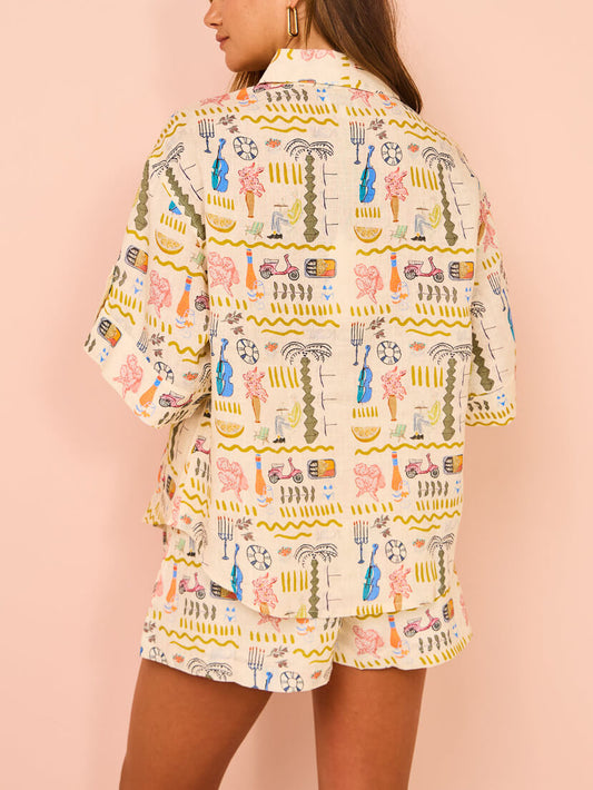 LORÉVA Resort Print Short-Sleeve Shirt and Shorts Set