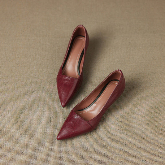 LORÉVA Distressed Leather Pointed-Toe Kitten Heel Pumps