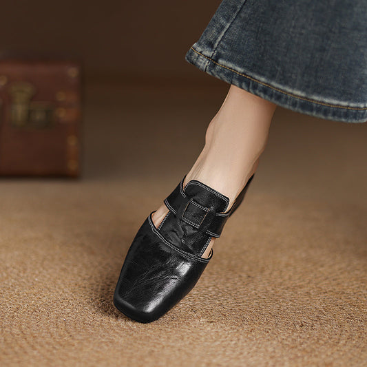LORÉVA Square Toe Leather Mules