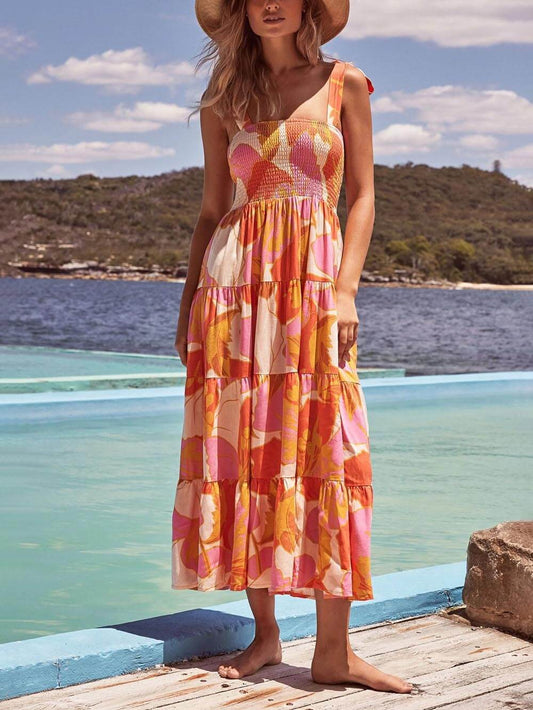 Sea Charm Pleated Stretch Cami Midi Dress