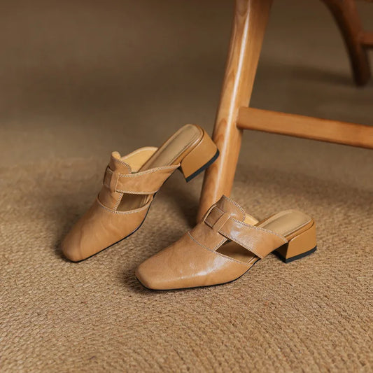 LORÉVA Square Toe Leather Mules