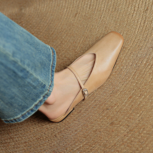 LORÉVA Leather Mary Jane Mules Square Toe