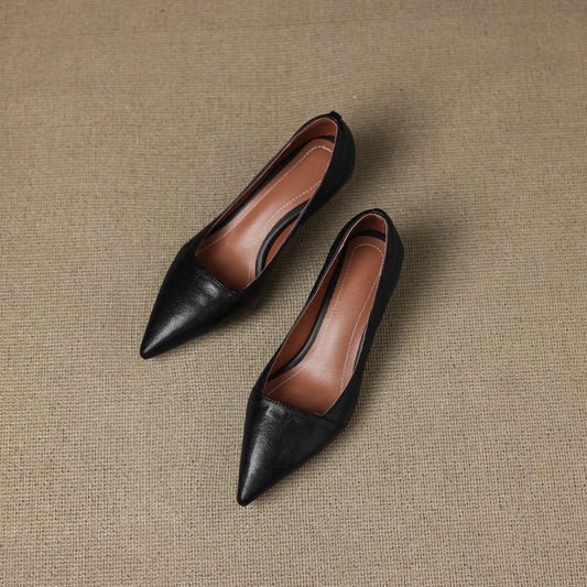 LORÉVA Distressed Leather Pointed-Toe Kitten Heel Pumps
