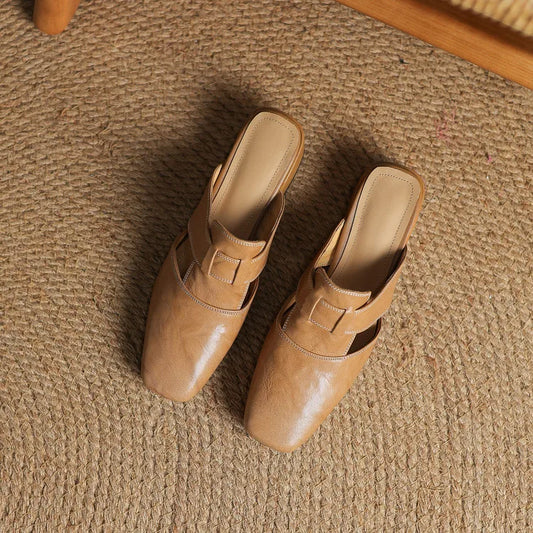 LORÉVA Square Toe Leather Mules