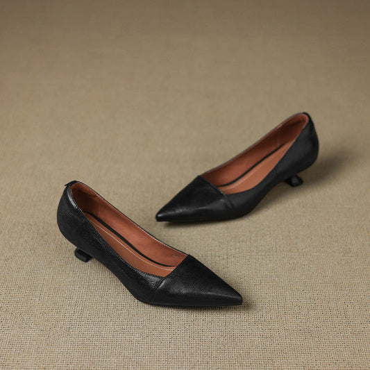 LORÉVA Distressed Leather Pointed-Toe Kitten Heel Pumps