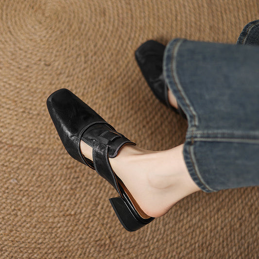 LORÉVA Square Toe Leather Mules