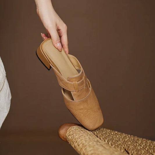 LORÉVA Square Toe Leather Mules