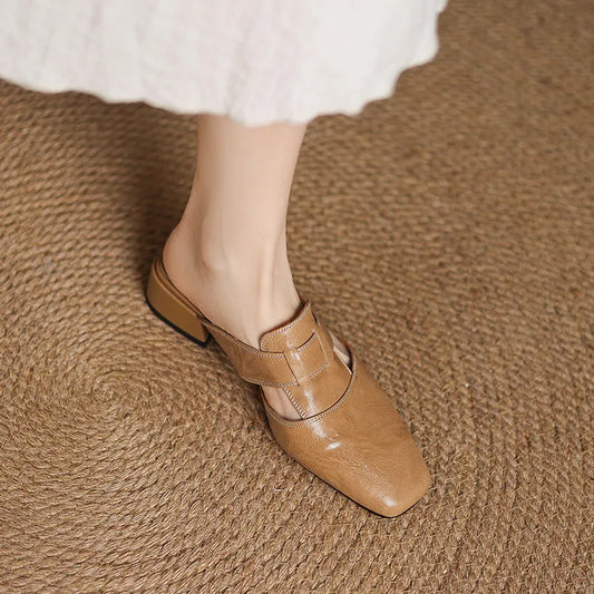 LORÉVA Square Toe Leather Mules