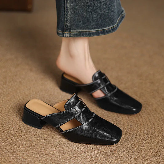 LORÉVA Square Toe Leather Mules