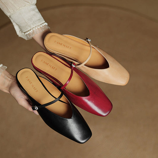 LORÉVA Leather Mary Jane Mules Square Toe