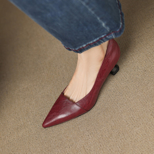 LORÉVA Distressed Leather Pointed-Toe Kitten Heel Pumps
