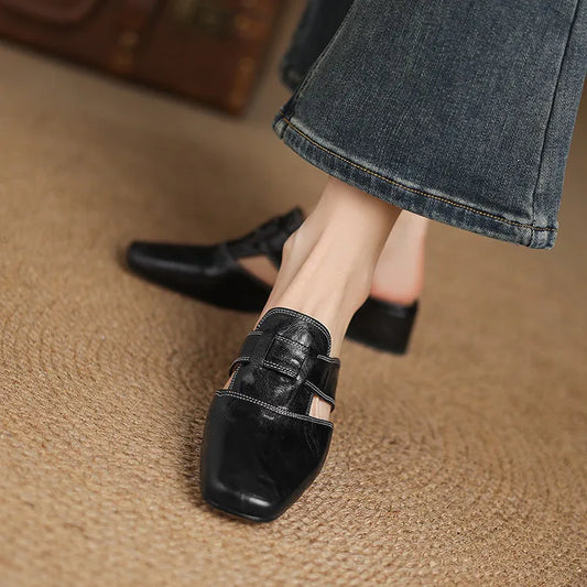 LORÉVA Square Toe Leather Mules