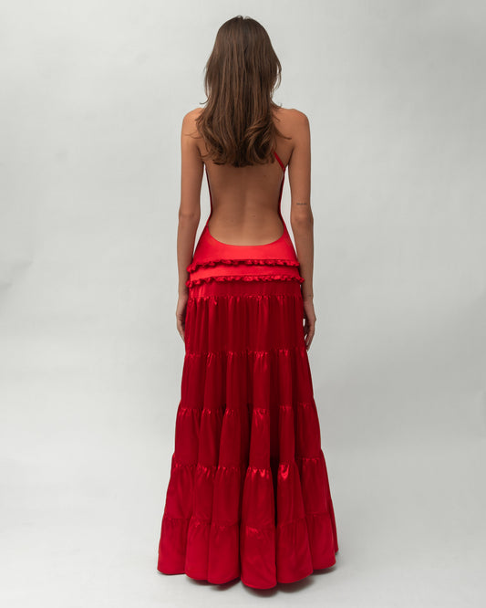 ATHENA One-Shoulder Evening Maxi Dress - Red