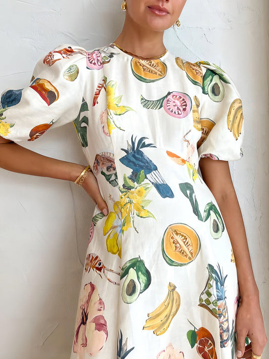 EMIRA Graffiti Print Round Neck Slim Fit Maxi Dress