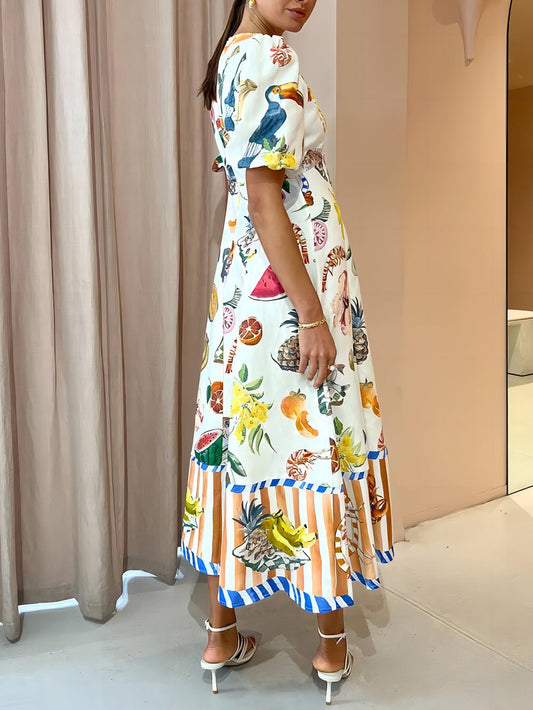 EMIRA Graffiti Print Round Neck Slim Fit Maxi Dress