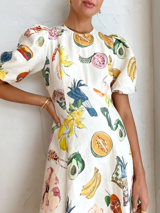 EMIRA Graffiti Print Round Neck Slim Fit Maxi Dress