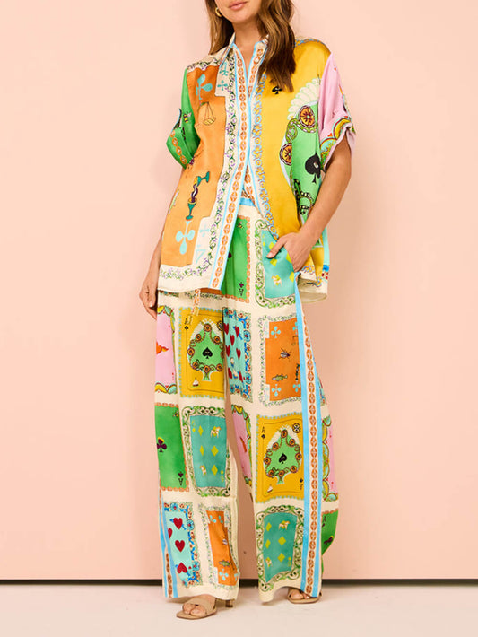 EMIRA Summer Print Elastic Waist Wide Leg Pants