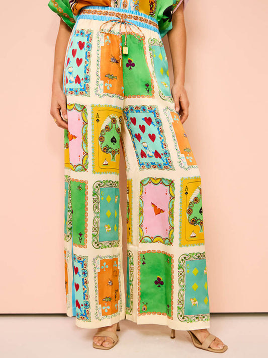 EMIRA Summer Print Elastic Waist Wide Leg Pants